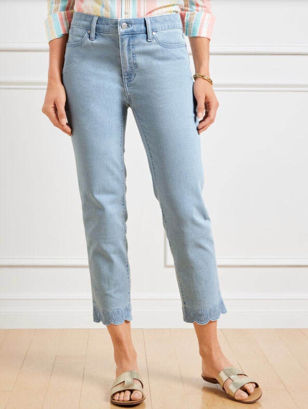 Talbots Womens 6P Blue Shelby Wash Scallop Hem Crop Straight Leg Denim Jeans NWT